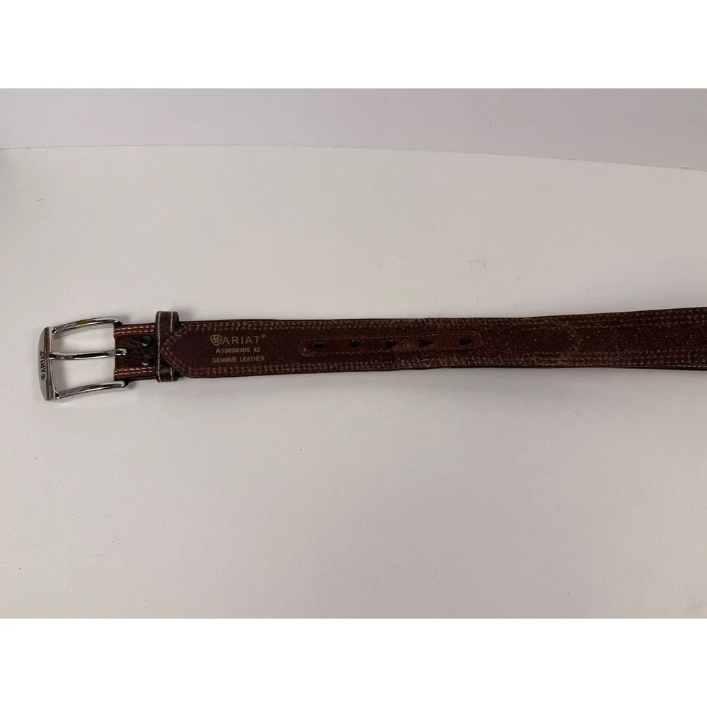 Ariat Mens Leather Diesel Brown Rowdy Belt Silver Buckle Size 42